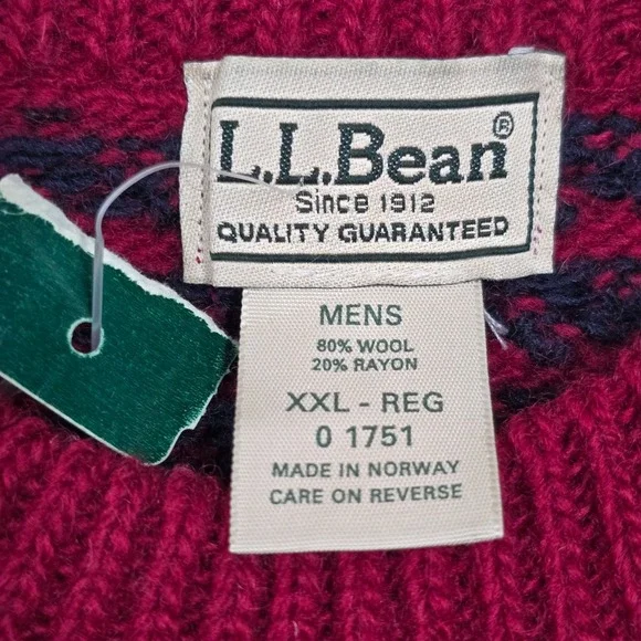 L.L. Bean Mens Red Birdseye Wool Sweater Size XXL Nordic Cabin Heritage Norway - Picture 5 of 10